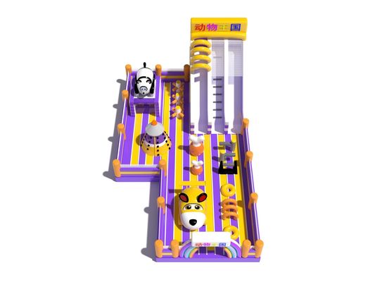 Parc à thème pour animaux, terrain de jeux, château gonflable avec deux toboggans