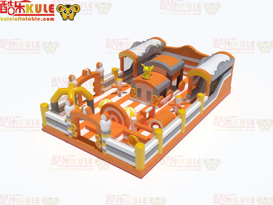 Château gonflable de style orange jaune avec jeux de diapositives