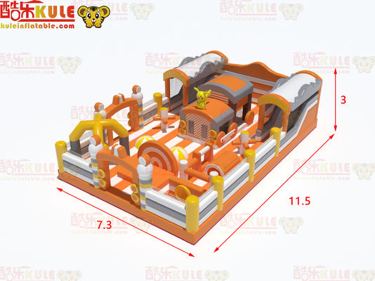Château gonflable de style orange jaune avec jeux de diapositives