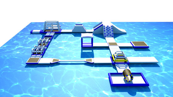 Coupe d'obstacle gonflable en PVC, parc aquatique, bleu et blanc sur mesure