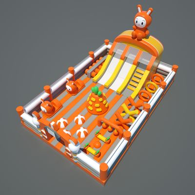 Château gonflable avec obstacles (orange et blanc)