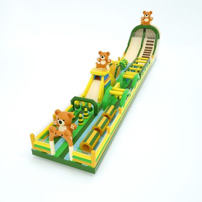 Cours d'obstacles gonflables d'ours commercial vert jaune 30*5*8m