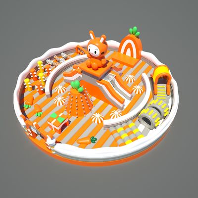 Château gonflable de lapin en cercle rond (orange, blanc et jaune)