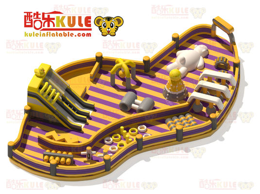 Château gonflable de forme irrégulière sur mesure (jaune et violet)