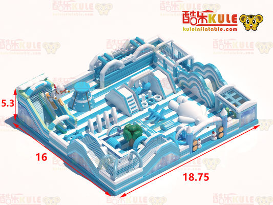 Château gonflable, maison de saut avec des grandes toboggans (bleu et blanc)