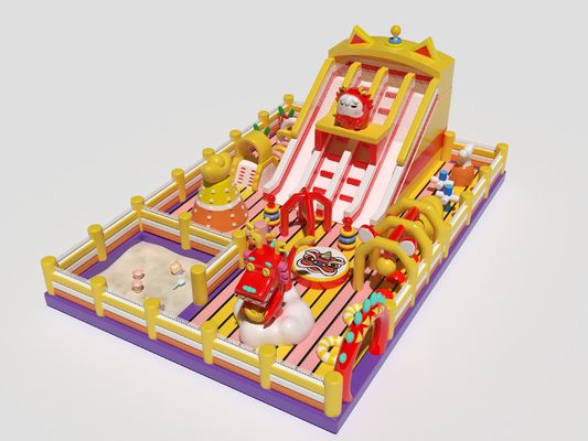 Chinois Dragon Lion Château gonflable avec toboggan et piscine de sable