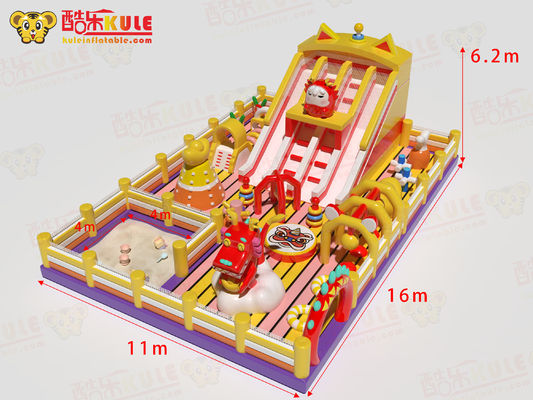Chinois Dragon Lion Château gonflable avec toboggan et piscine de sable