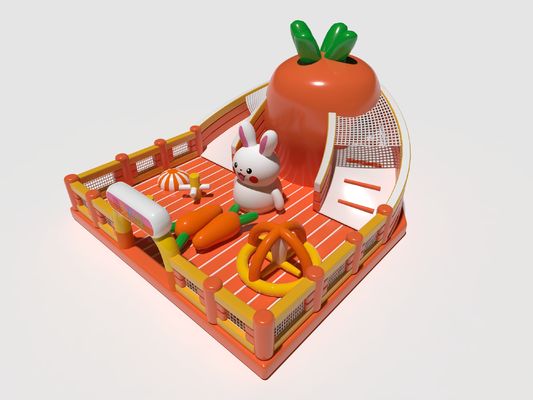 Châteaux gonflables à la carotte et au lapin Orange Blanc Vert Avec de grands toboggans