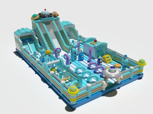 Château gonflable commercial bleu avec obstacles