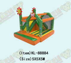 Maison gonflable vert orange avec diapositives pour enfants