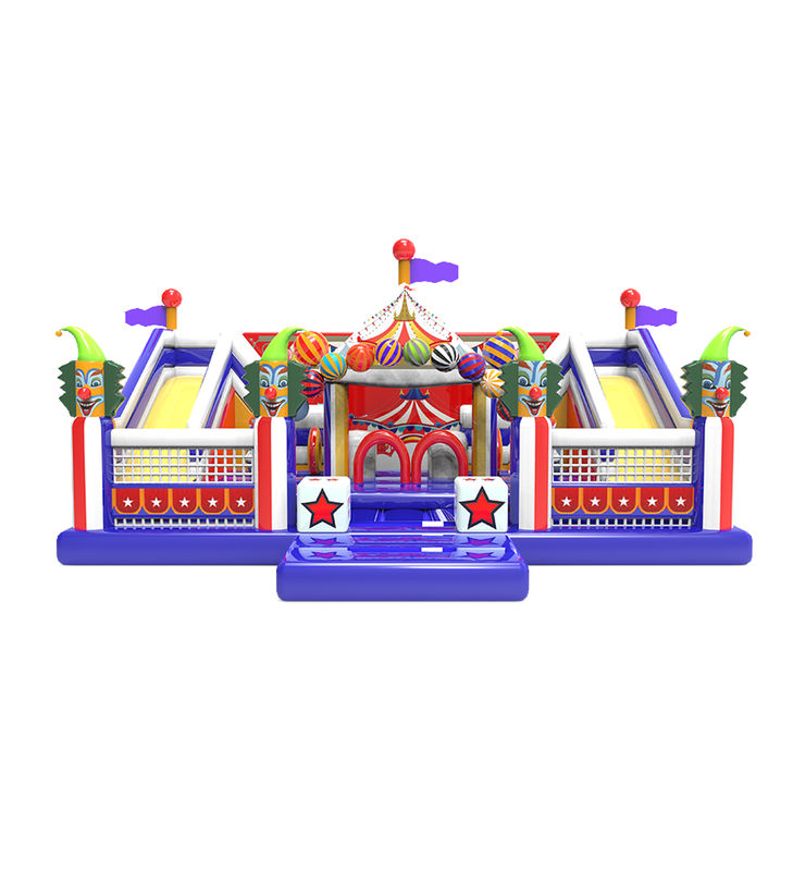 Cirque Gonflable Coloré - Espace de Jeu Inspiré du Carnaval avec Toboggans